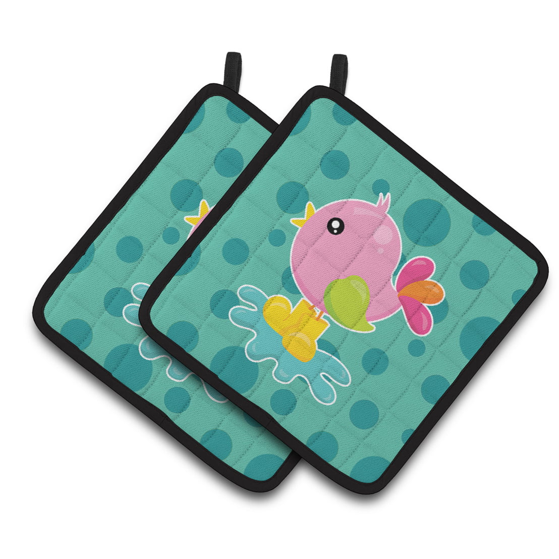 Bird in Rainboots & Puddle Pair of Pot Holders