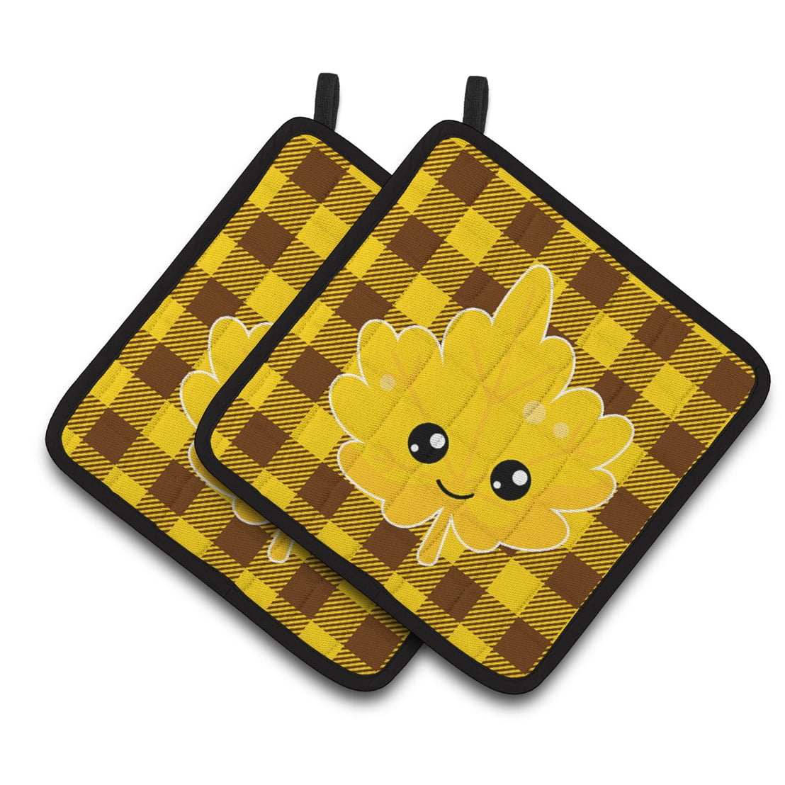 BB7110PTHD Fall Leaf on Gingham Pair of Pot Holders