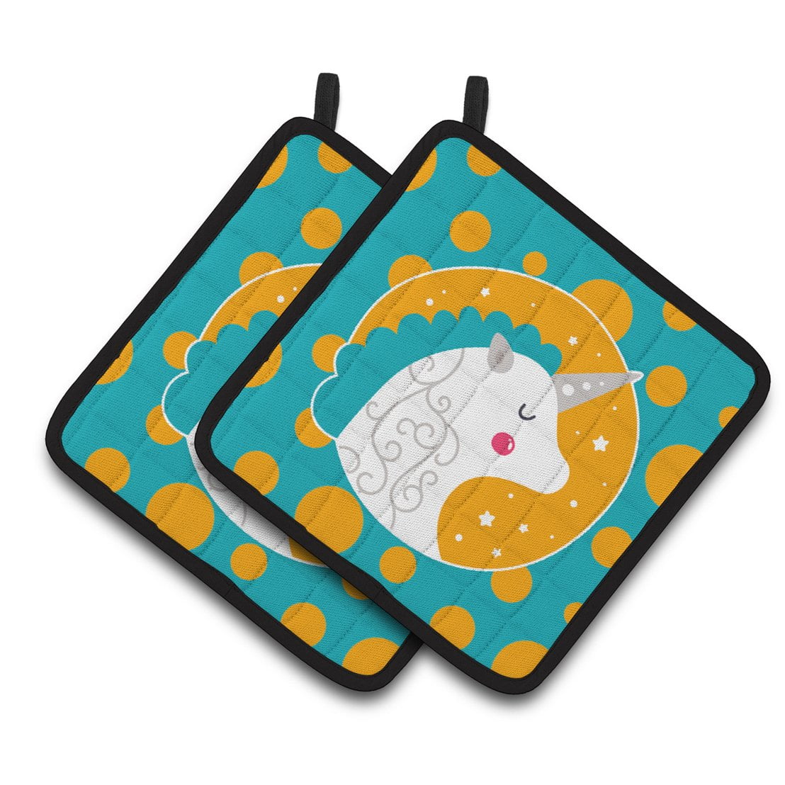Unicorn Orange Polkadots Pair of Pot Holders