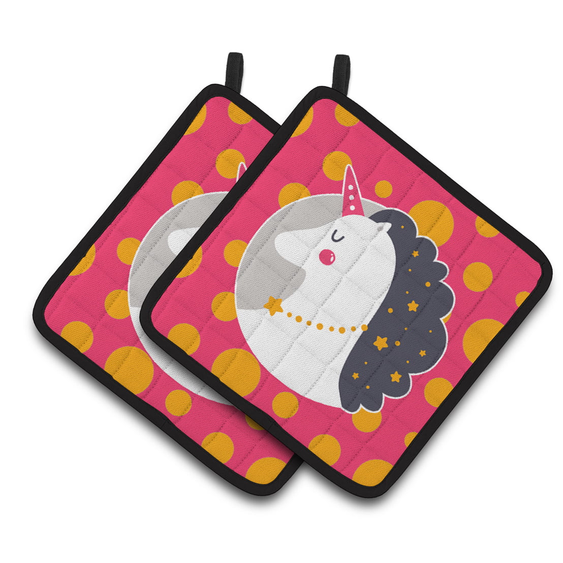 Unicorn Orange Polkadots Pair of Pot Holders