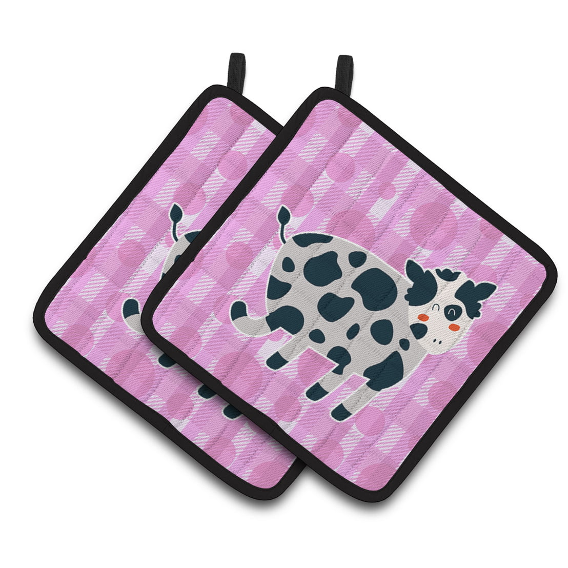 BB7162PTHD Cow on Pink Polkadots Pair of Pot Holders
