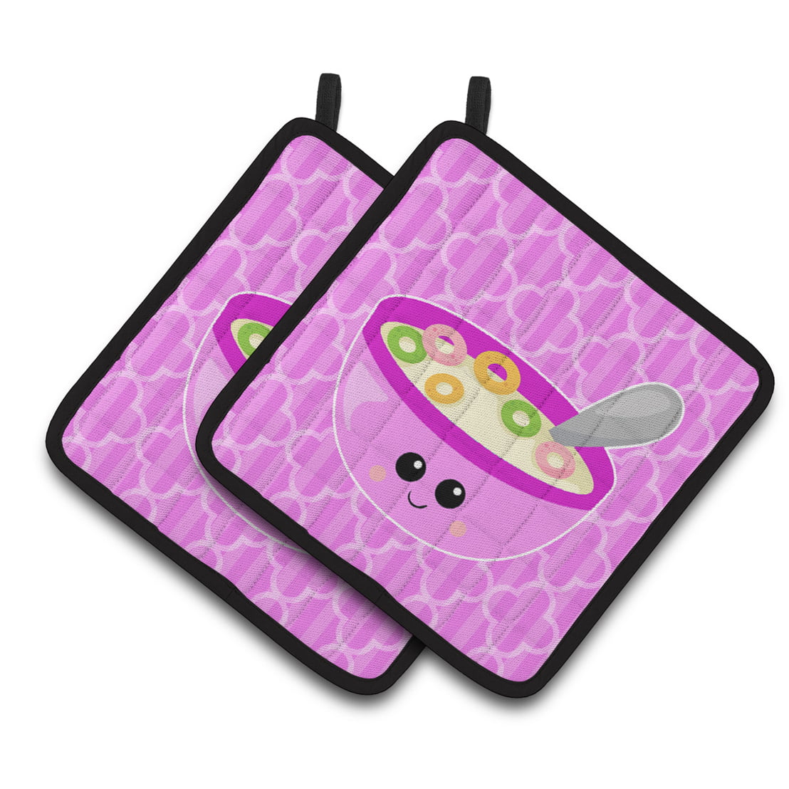 BB7163PTHD Pink Bowl of Cereal Pair of Pot Holders
