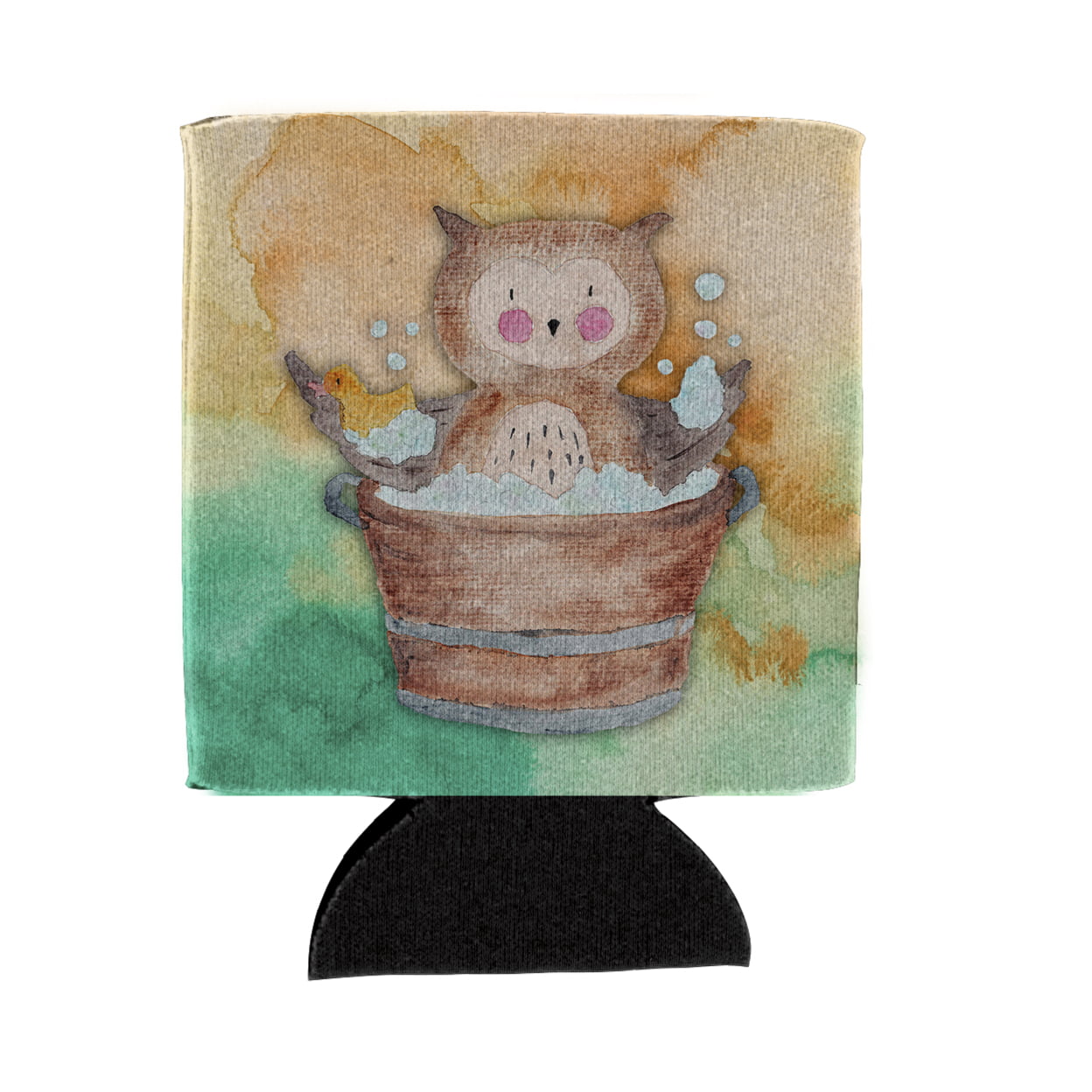 Owl Bathing Watercolor Can or Bottle Hugger