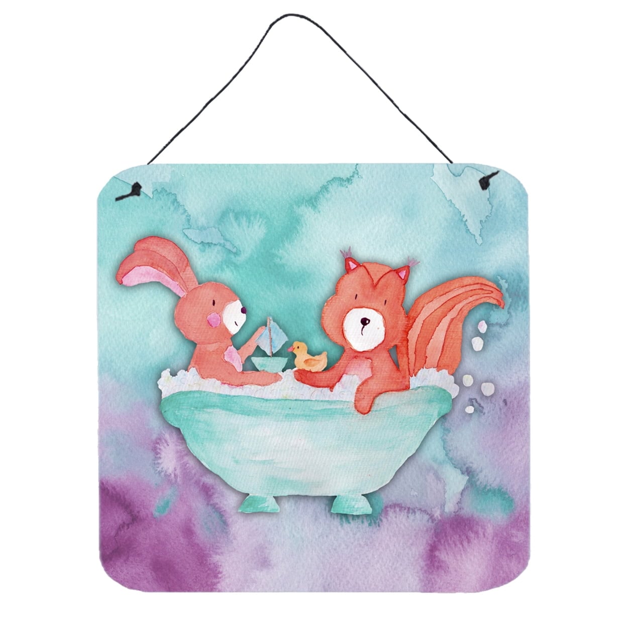 Rabbit & Squirrel Bathing Watercolor Wall or Door Hanging Prints