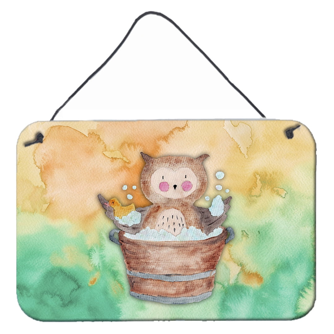 Owl Bathing Watercolor Wall or Door Hanging Prints