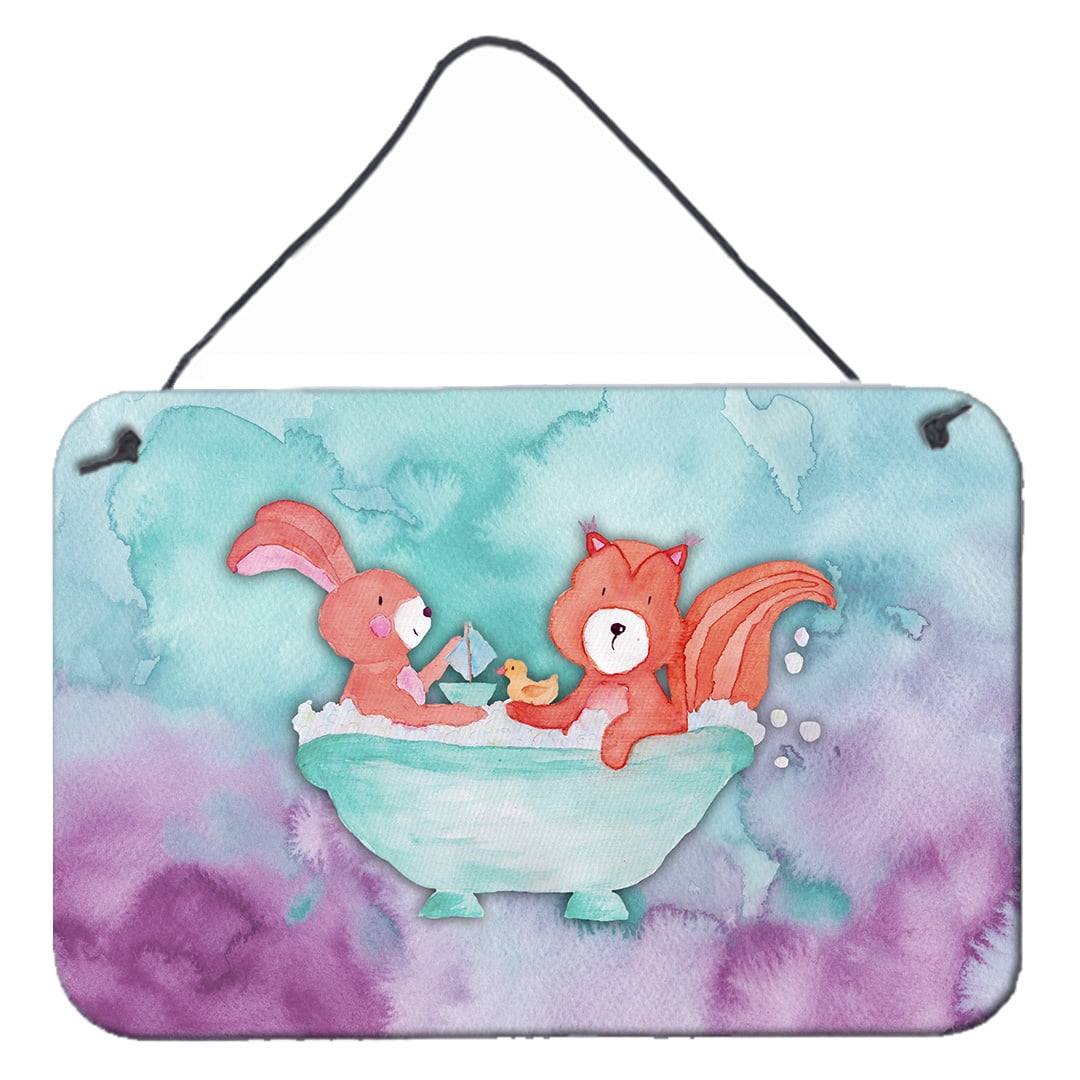 Rabbit & Squirrel Bathing Watercolor Wall or Door Hanging Prints
