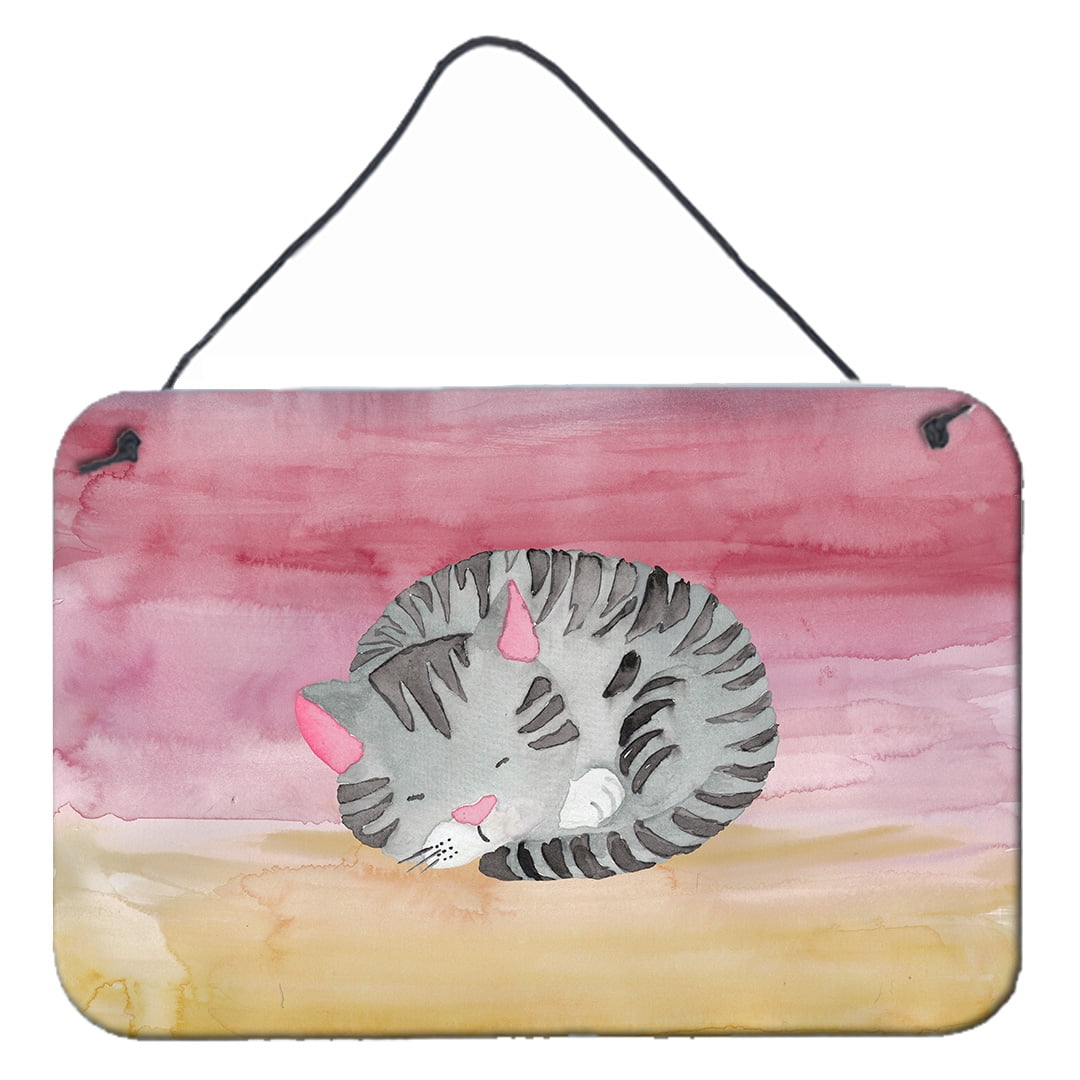 Sleeping Grey Cat Watercolor Wall or Door Hanging Prints