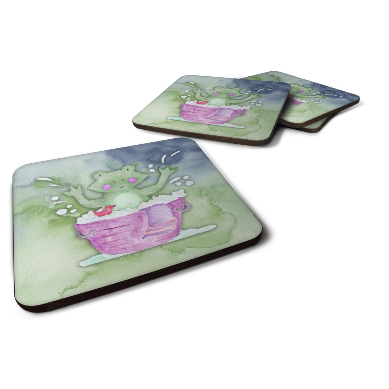 Frog Bathing Watercolor Foam Coasters - Set of 4