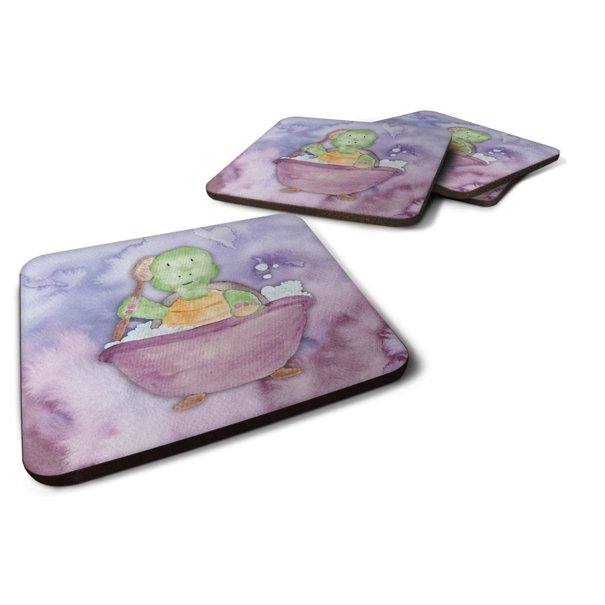Turtle Bathing Watercolor Foam Coasters - Set of 4