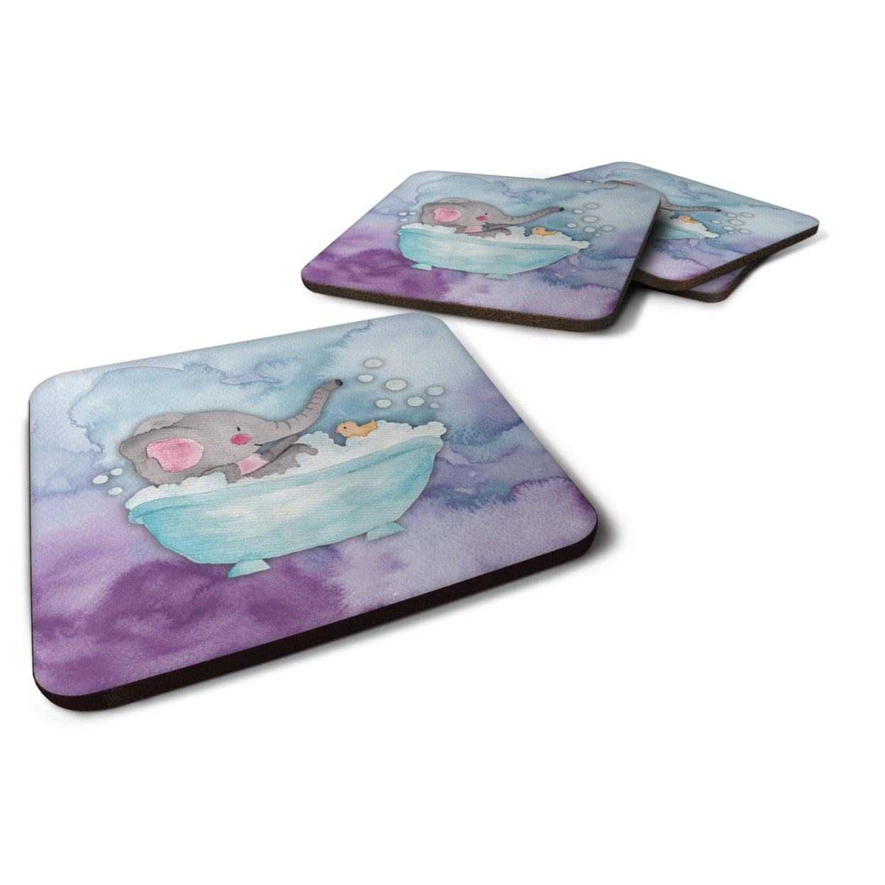 Elephant Bathing Watercolor Foam Coasters - Set of 4