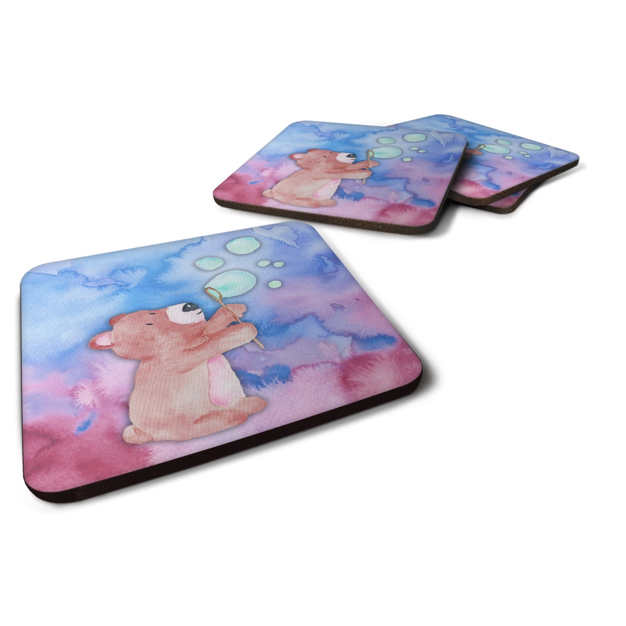 BB7347FC Bear & Bubbles Watercolor Foam Coasters - Set of 4