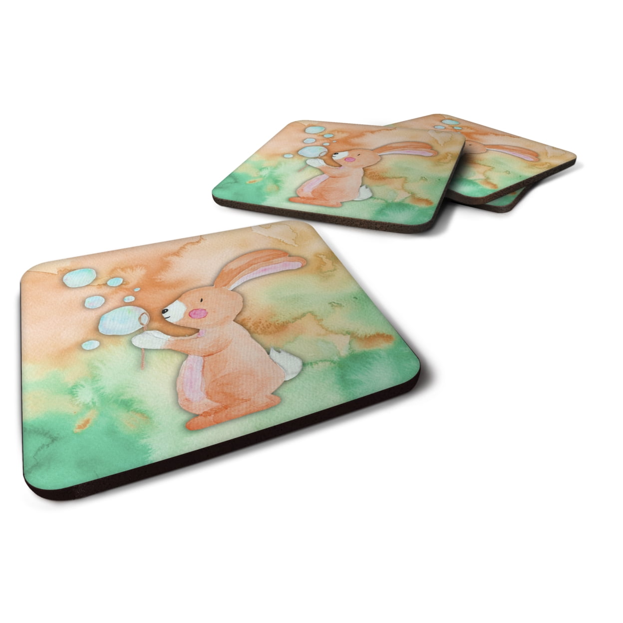 Rabbit & Bubbles Watercolor Foam Coasters - Set of 4