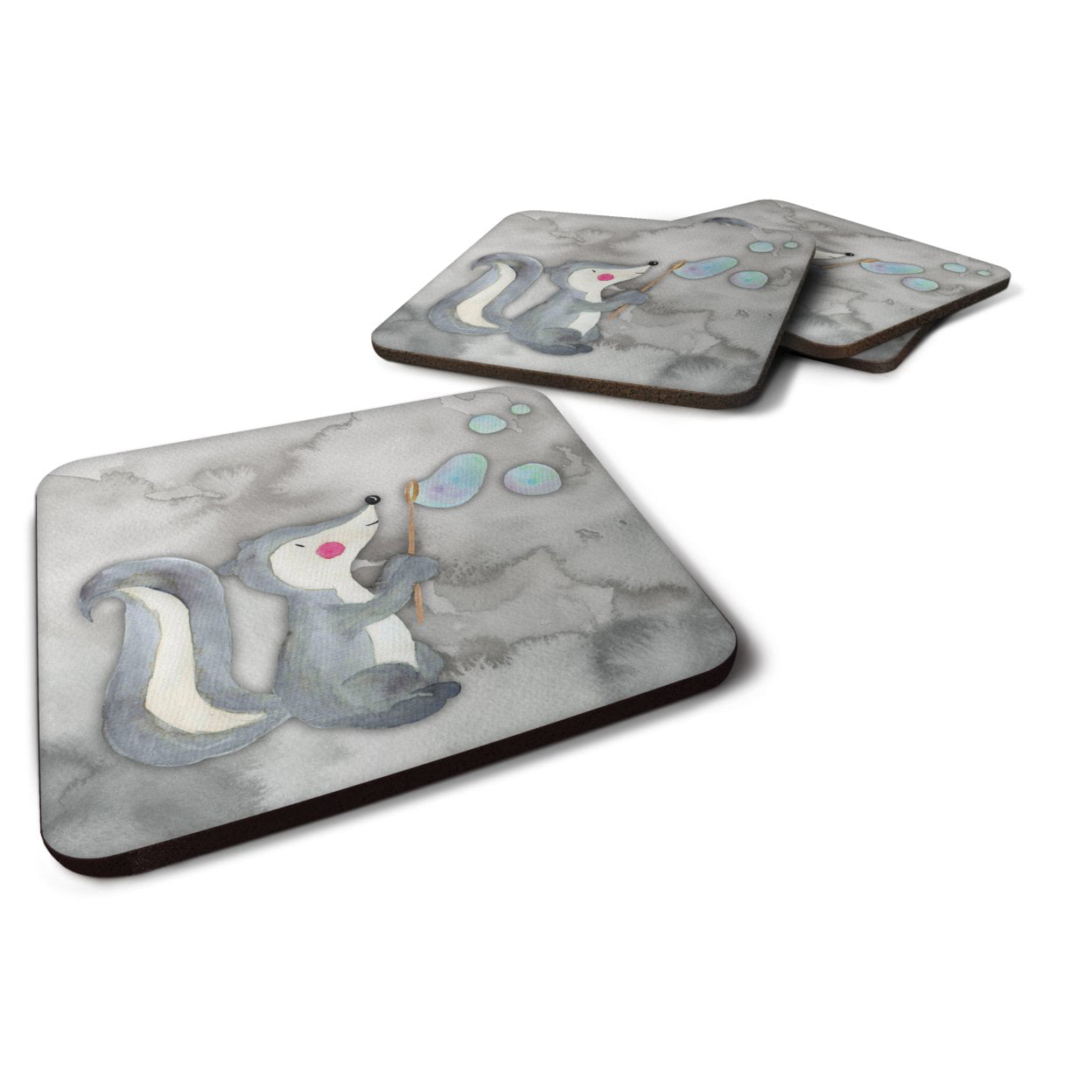 Skunk & Bubbles Watercolor Foam Coasters - Set of 4