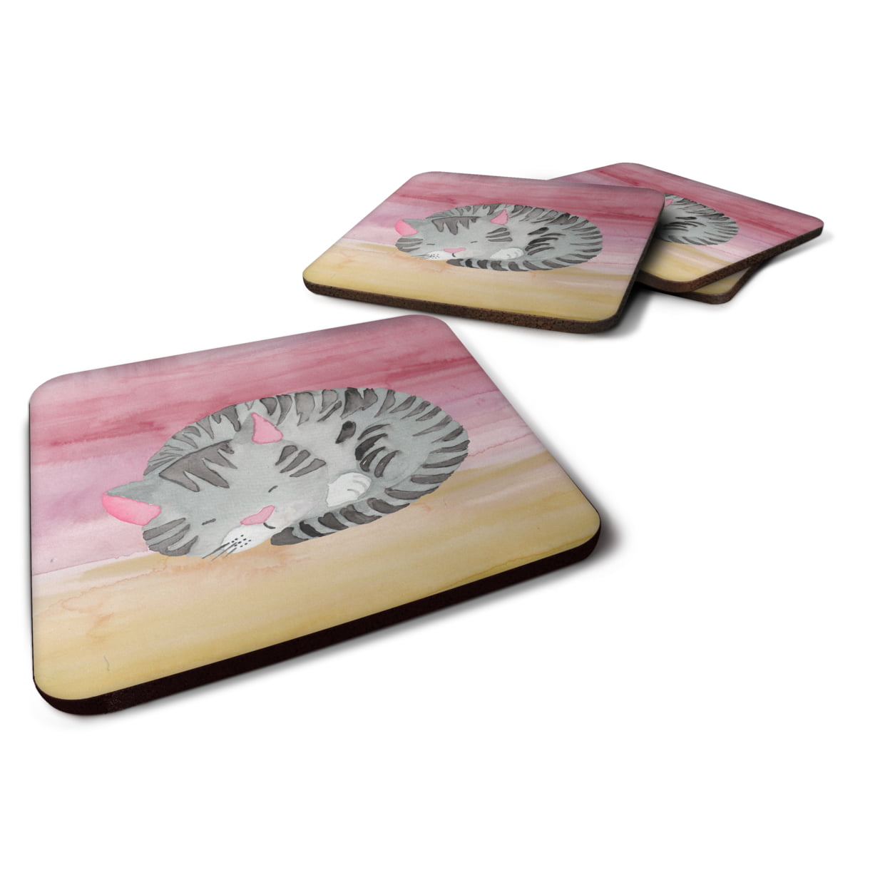 Sleeping Grey Cat Watercolor Foam Coasters - Set of 4