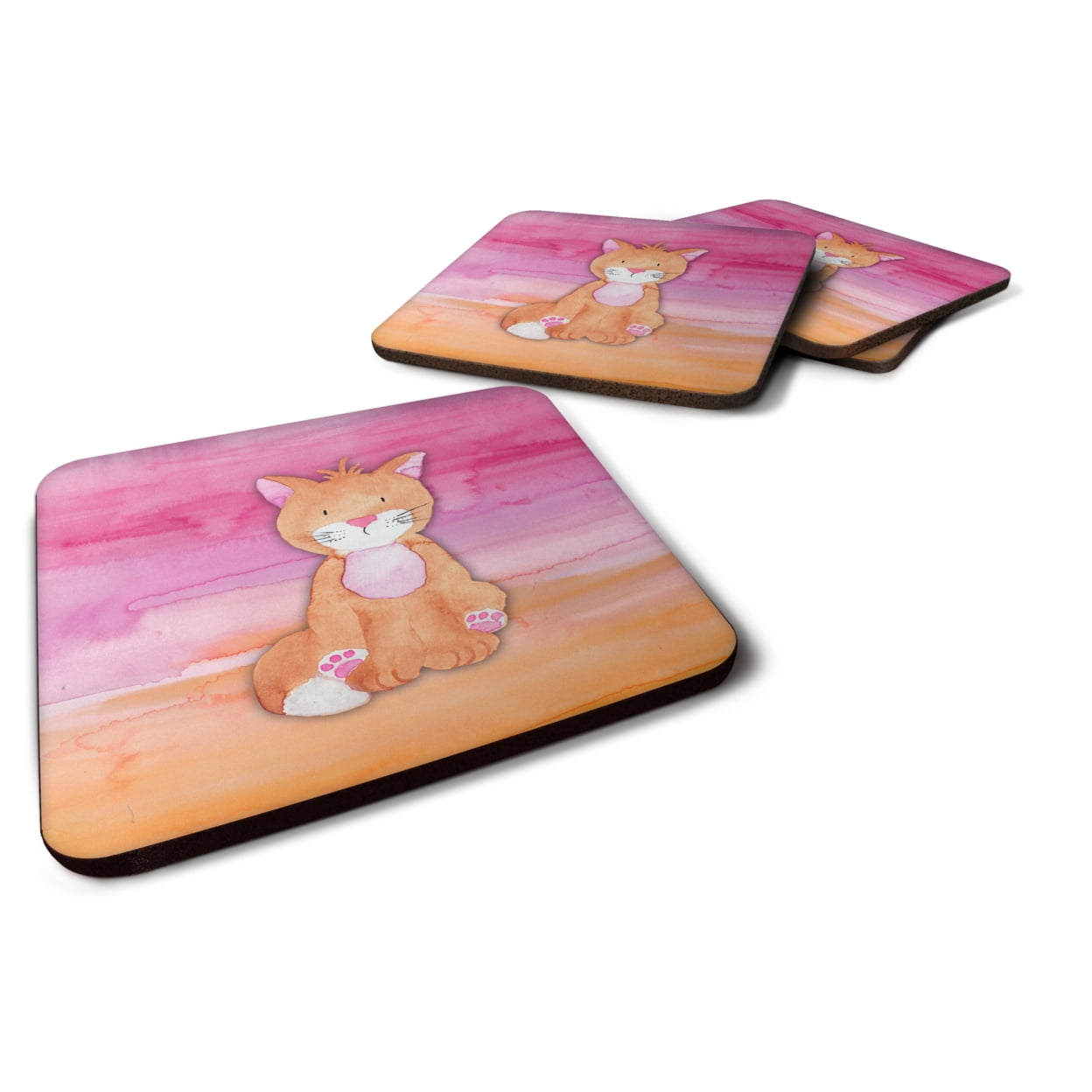 Orange Cat Watercolor Foam Coasters - Set of 4