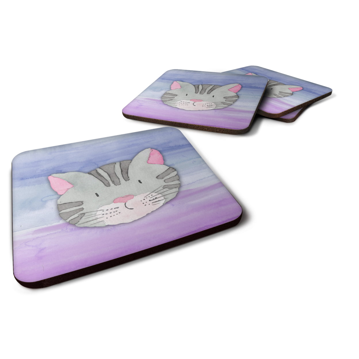 BB7355FC Cat Face Watercolor Foam Coasters - Set of 4