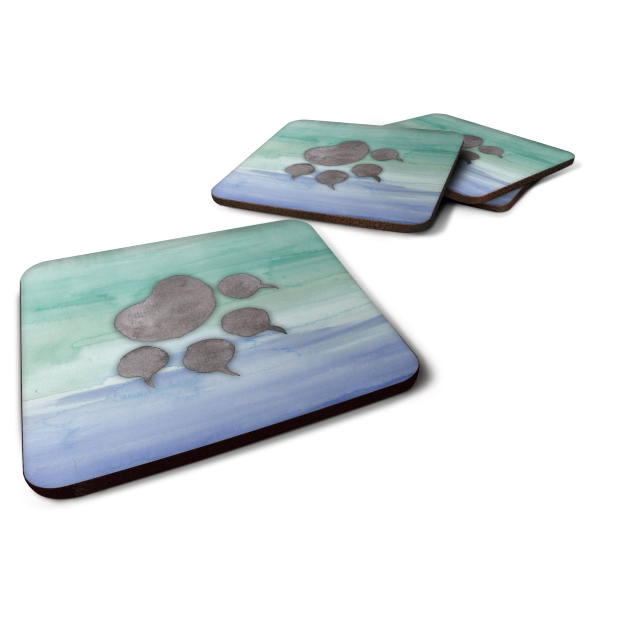 BB7356FC Cat Paw Watercolor Foam Coasters - Set of 4