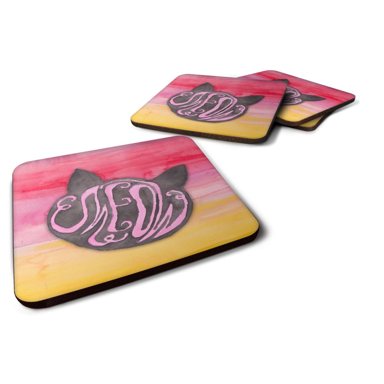 BB7358FC Cat Face Meow Watercolor Foam Coasters - Set of 4