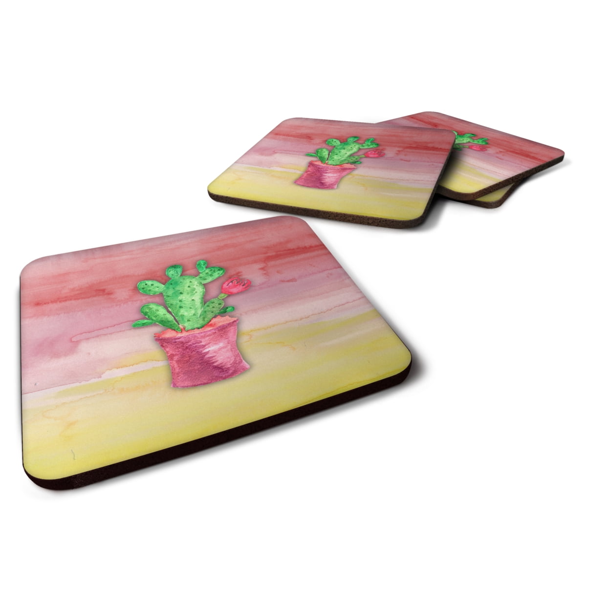 BB7361FC Flowering Cactus Watercolor Foam Coasters - Set of 4