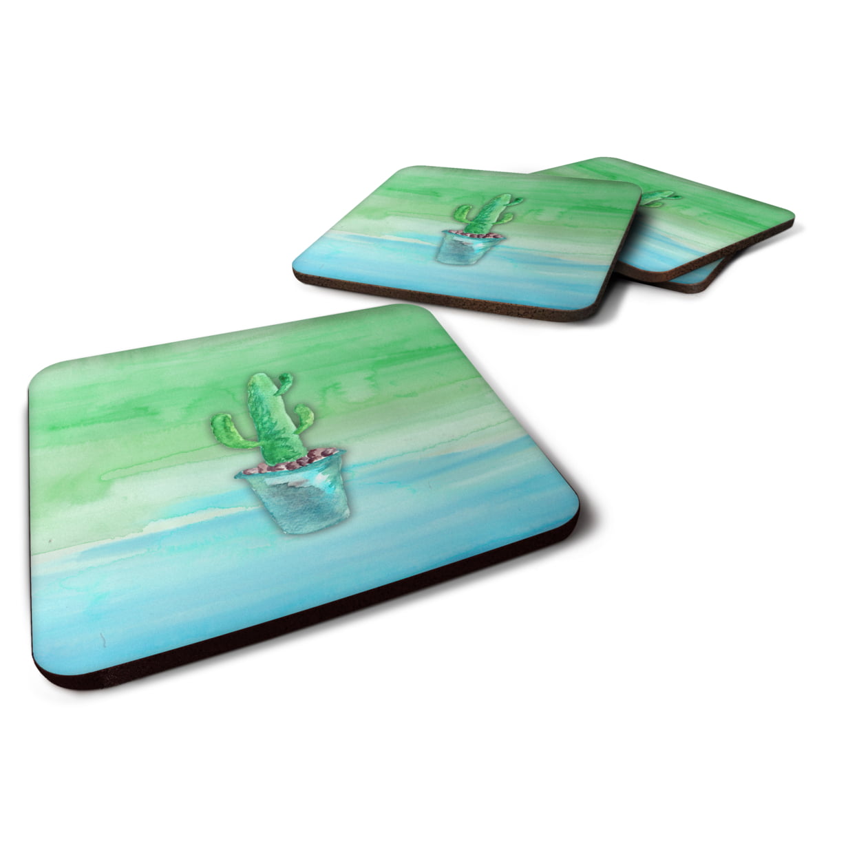 Cactus Teal & Green Watercolor Foam Coasters - Set of 4
