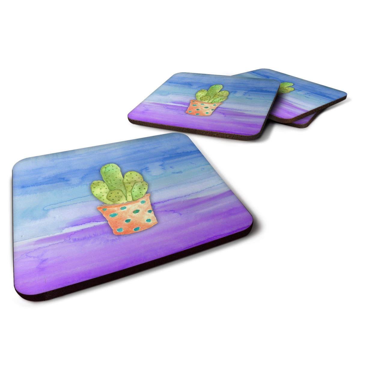 BB7363FC Cactus Blue & Purple Watercolor Foam Coasters - Set of 4