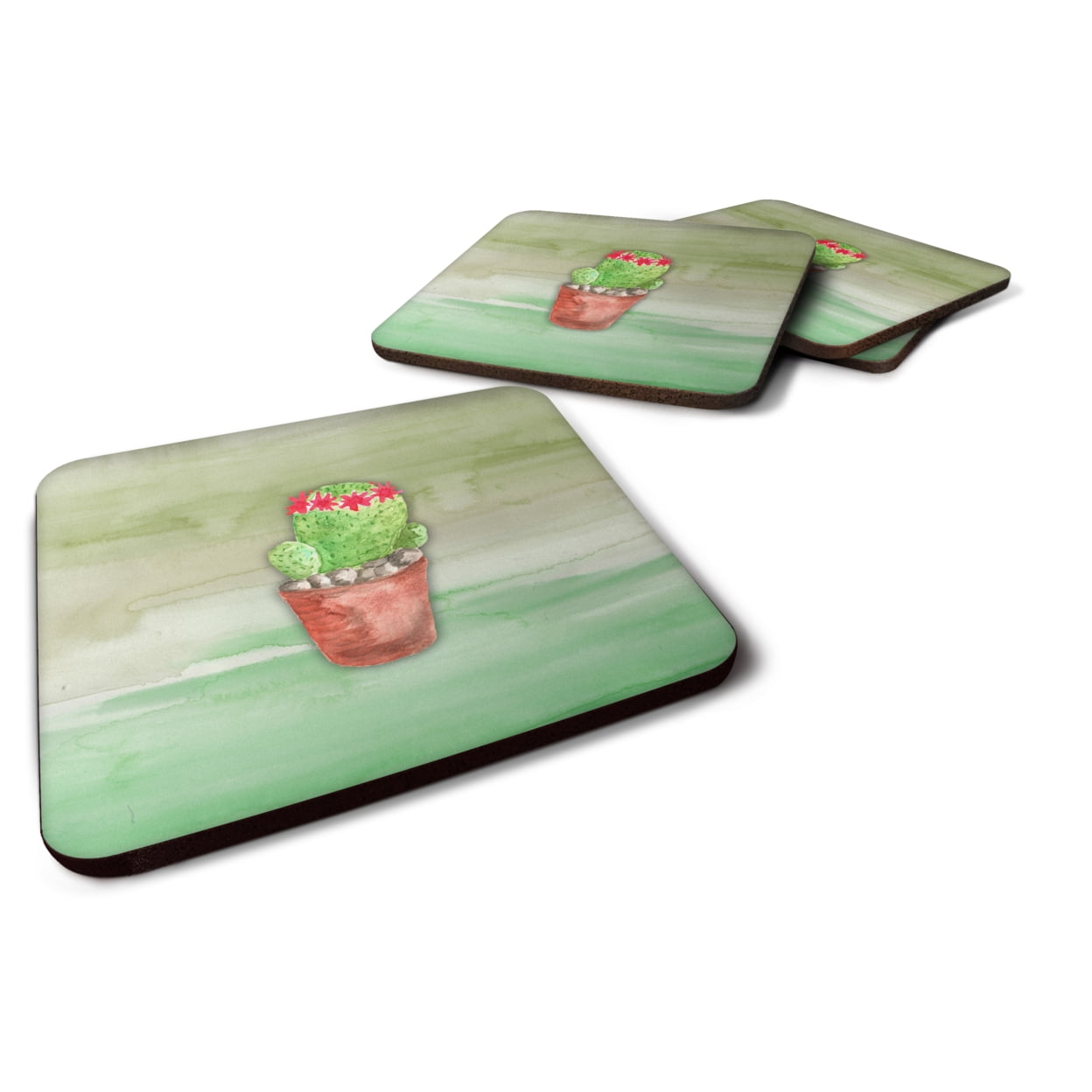 Cactus Green Watercolor Foam Coasters - Set of 4