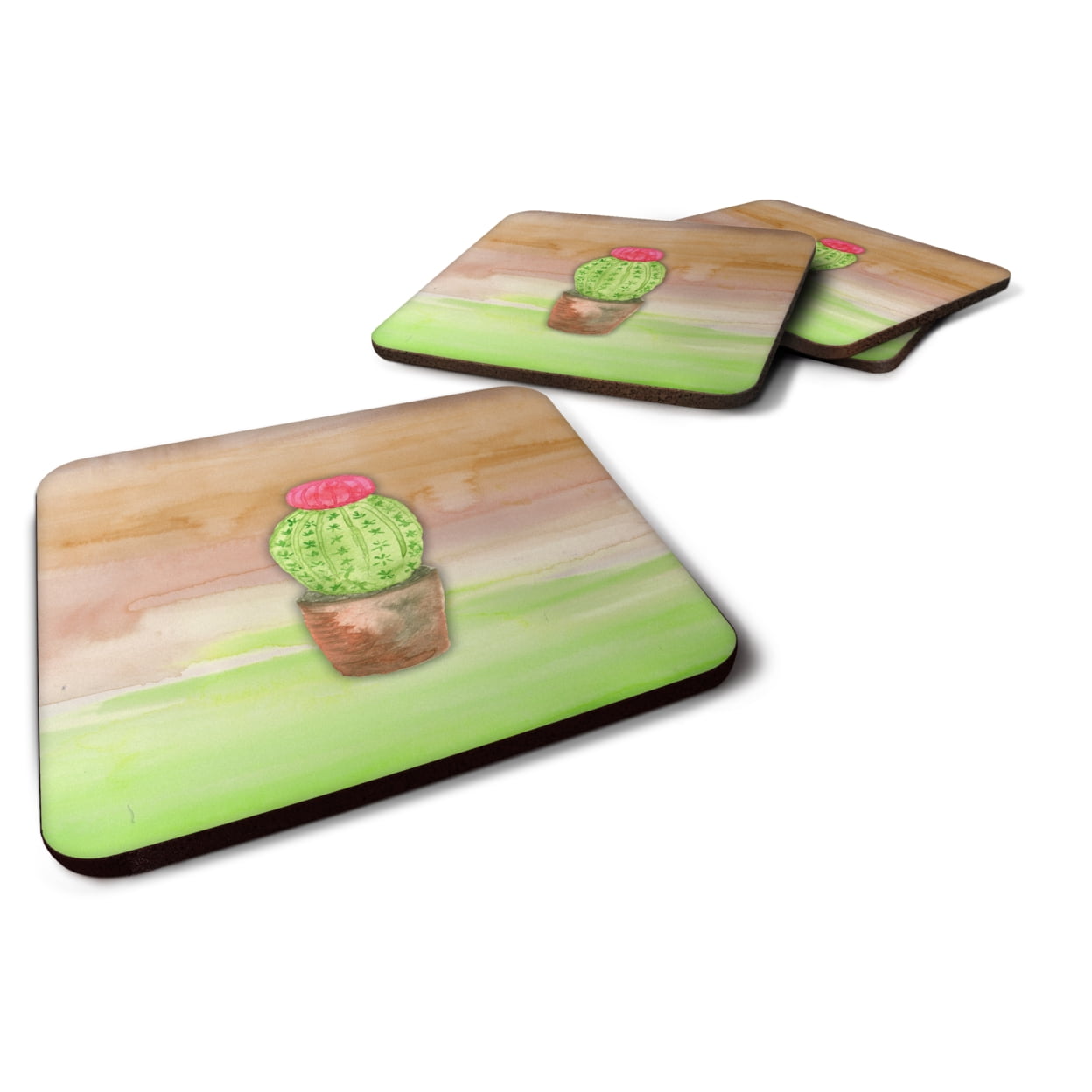 Cactus Green & Brown Watercolor Foam Coasters - Set of 4