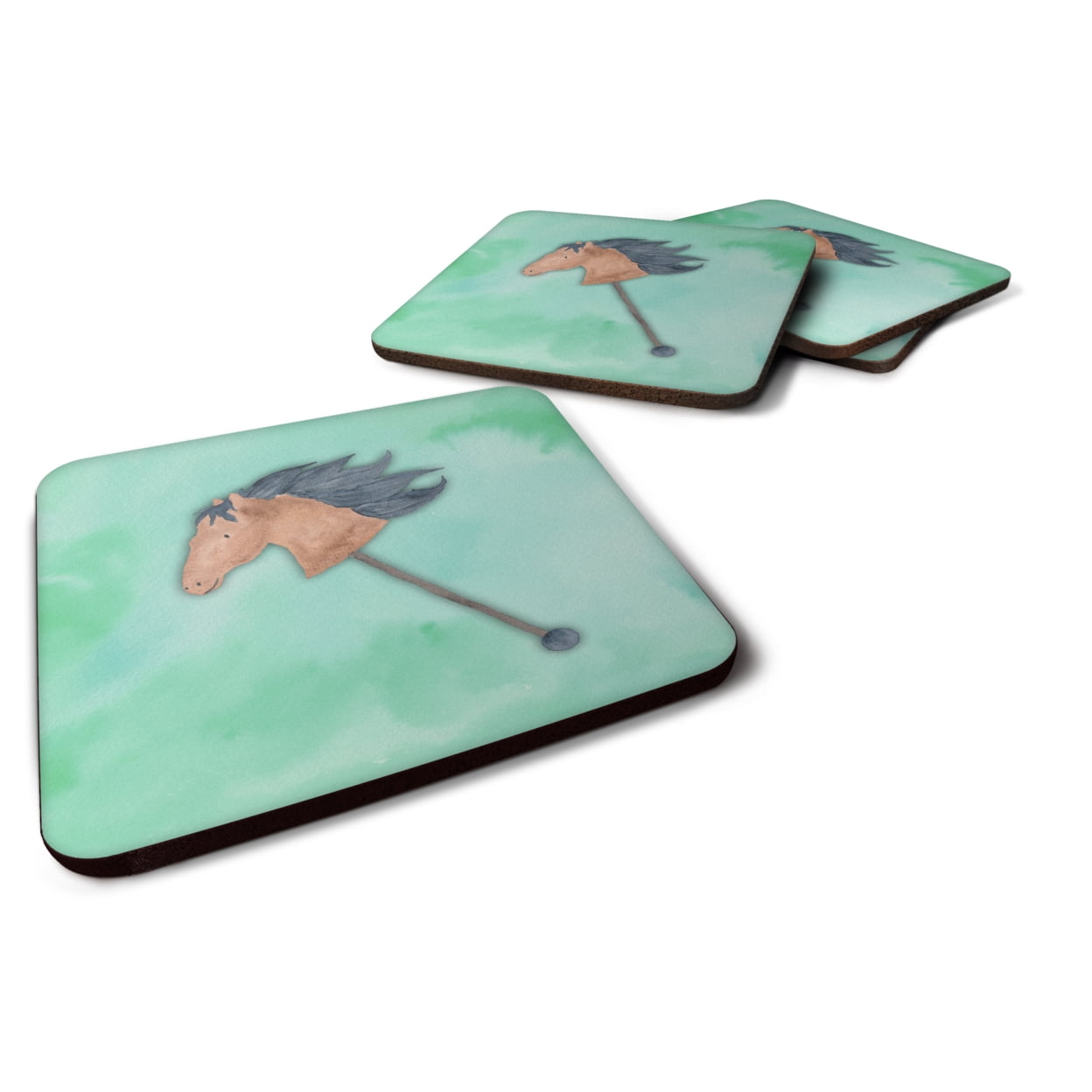 BB7366FC Stick Horse Watercolor Foam Coasters - Set of 4