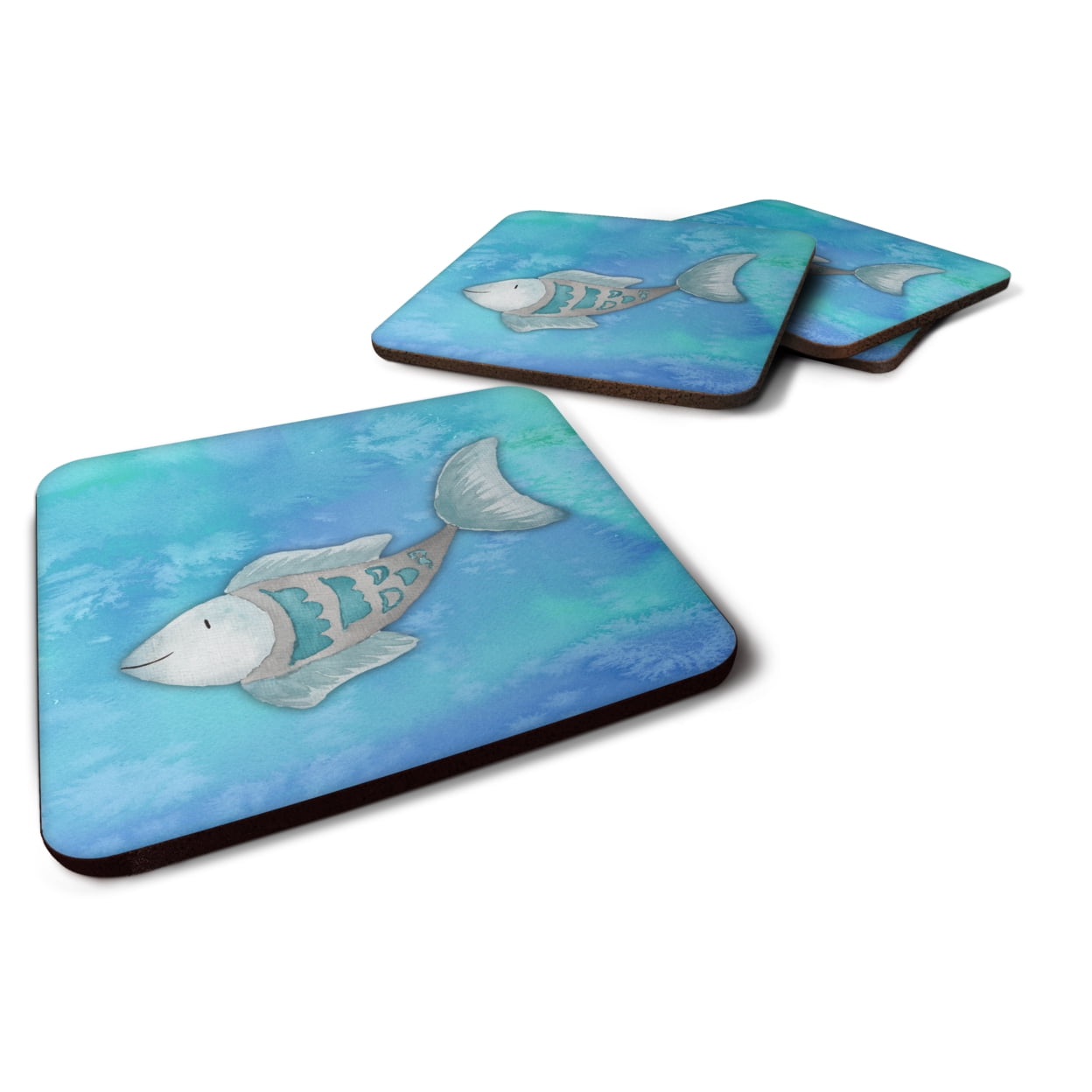 Blue Fish Watercolor Foam Coasters - Set of 4