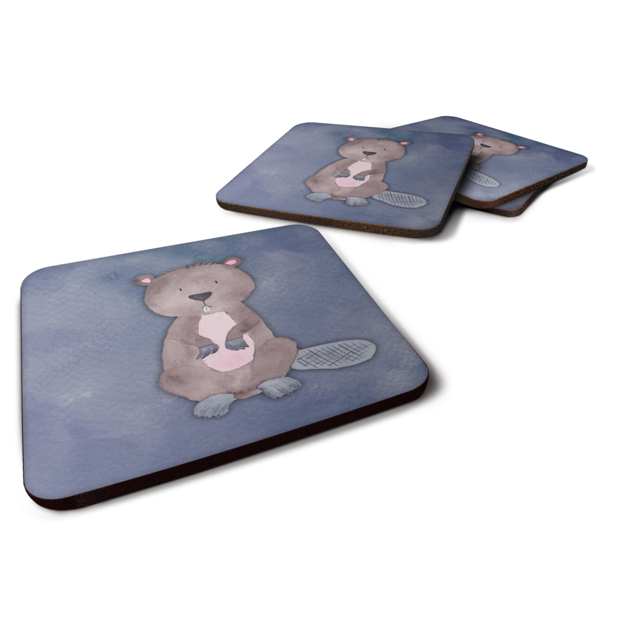 Beaver Watercolor Foam Coasters - Set of 4