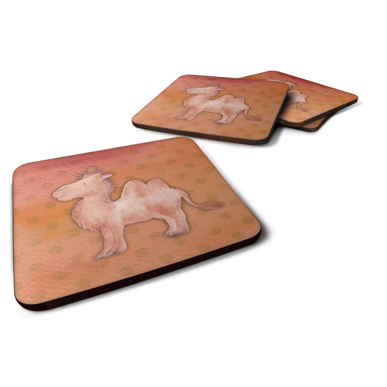 Polkadot Camel Watercolor Foam Coasters - Set of 4
