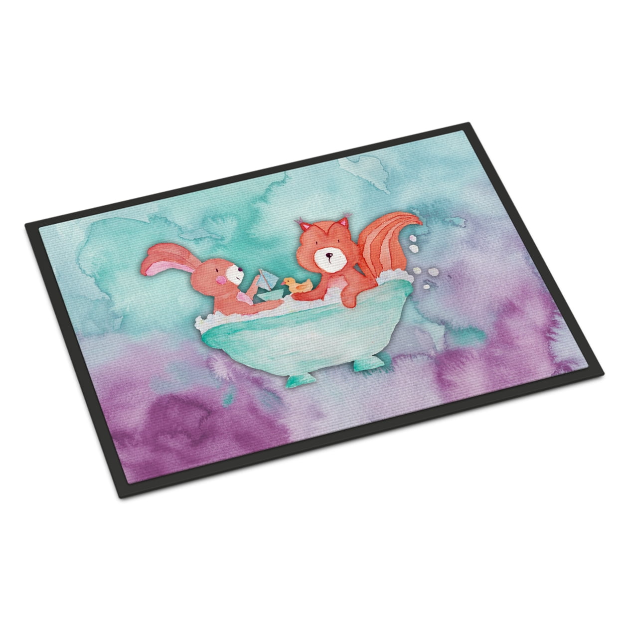 24 x 36 in. Rabbit & Squirrel Bathing Watercolor Indoor or Outdoor Mat