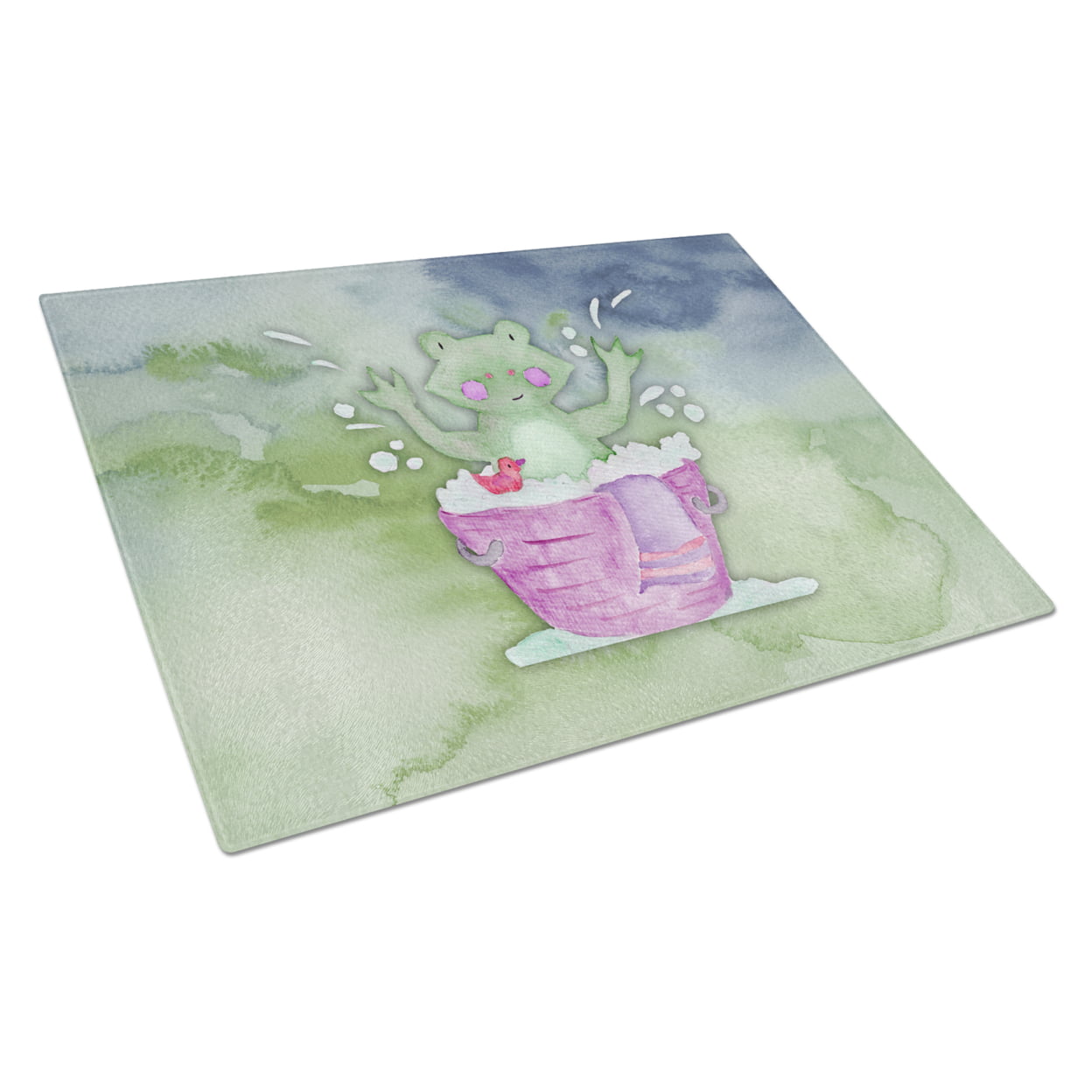 Frog Bathing Watercolor Glass Cutting Board - Large