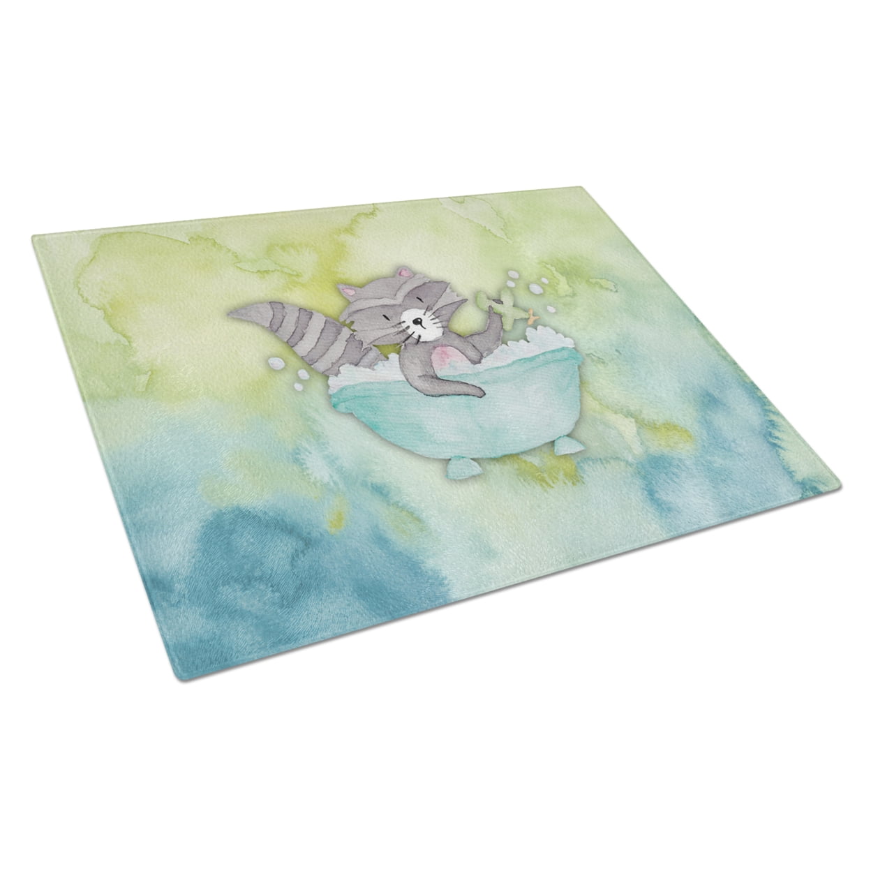 Raccoon Bathing Watercolor Glass Cutting Board - Large