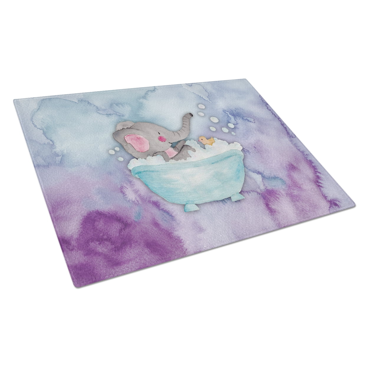 BB7346LCB Elephant Bathing Watercolor Glass Cutting Board - Large