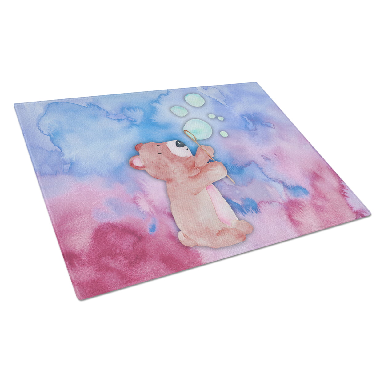 Bear & Bubbles Watercolor Glass Cutting Board - Large