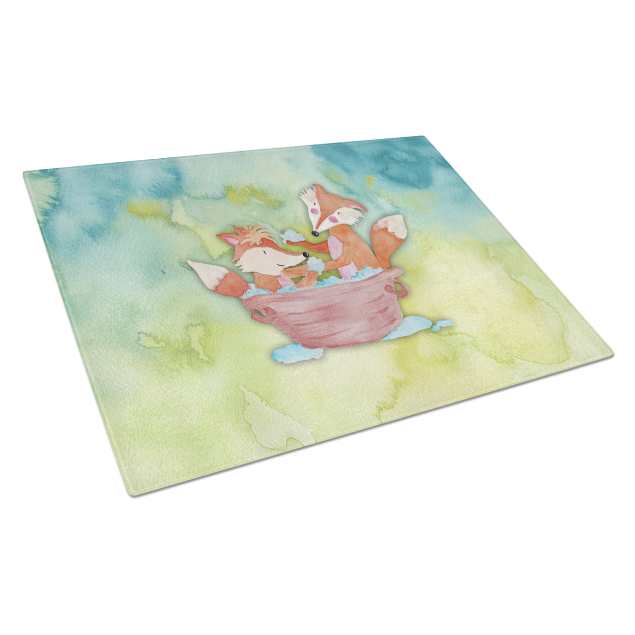 Foxes Bathing Watercolor Glass Cutting Board - Large