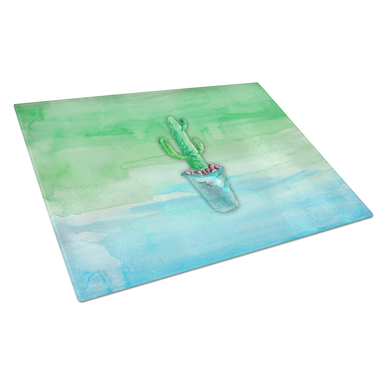 Cactus Teal & Green Watercolor Glass Cutting Board - Large