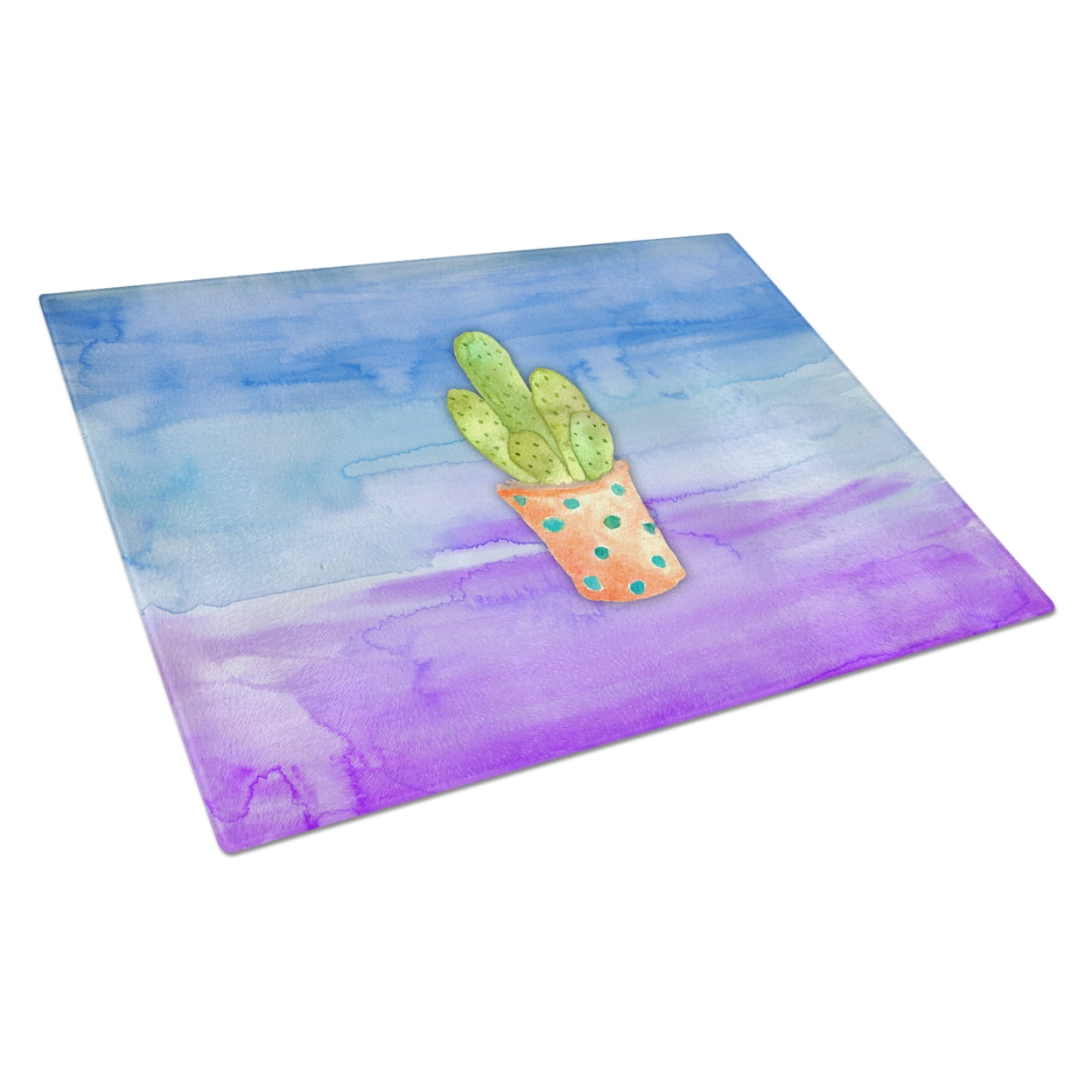 Cactus Blue & Purple Watercolor Glass Cutting Board - Large