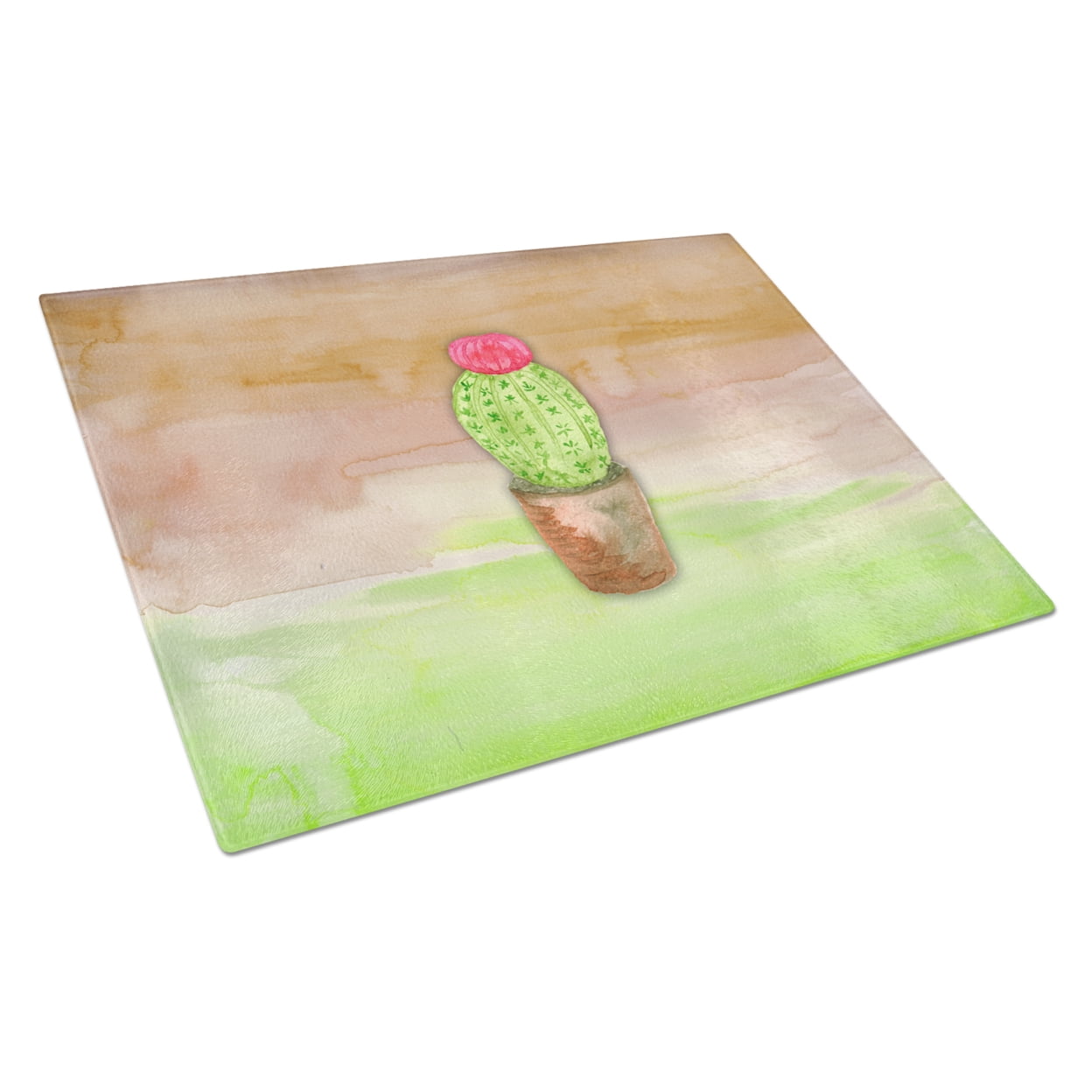 Cactus Green & Brown Watercolor Glass Cutting Board - Large