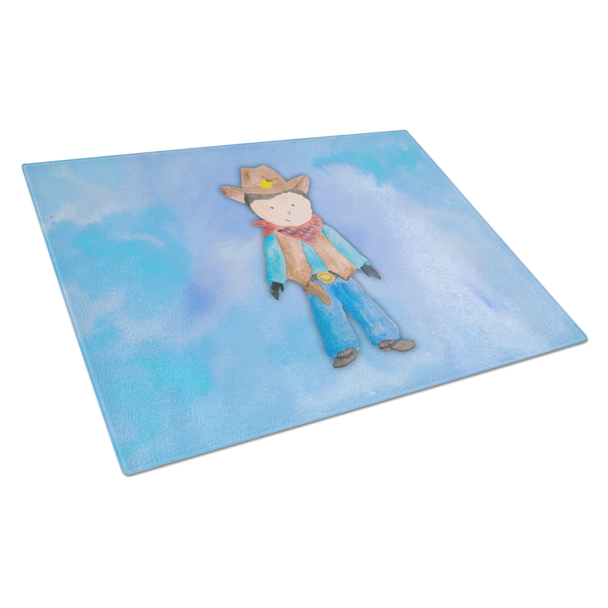 Cowboy Watercolor Glass Cutting Board - Large