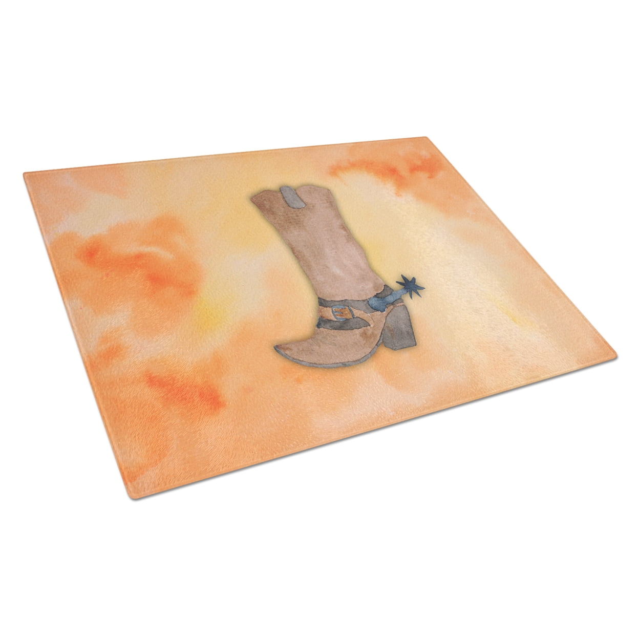 Cowboy Boot Watercolor Glass Cutting Board - Large