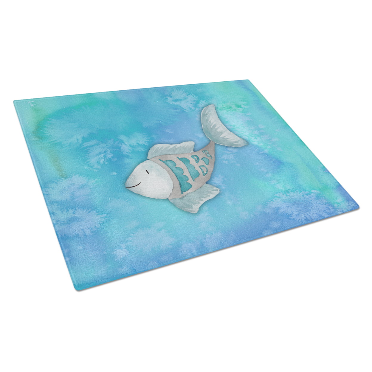 Blue Fish Watercolor Glass Cutting Board - Large