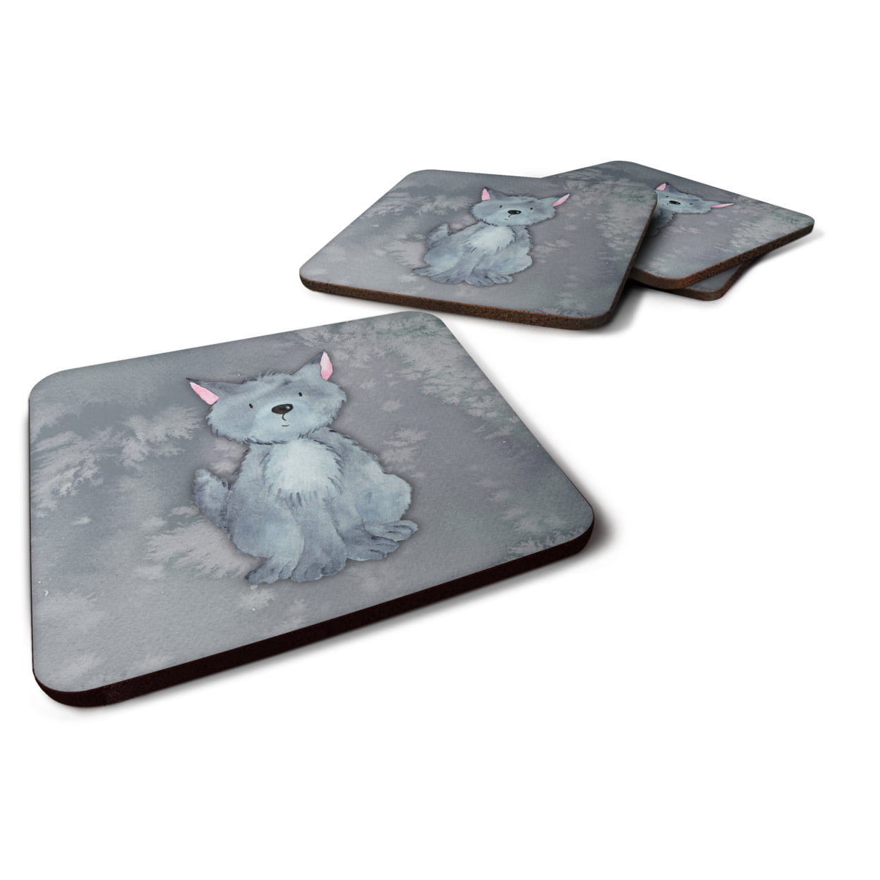 BB7398FC Wolf Watercolor Foam Coasters - Set of 4