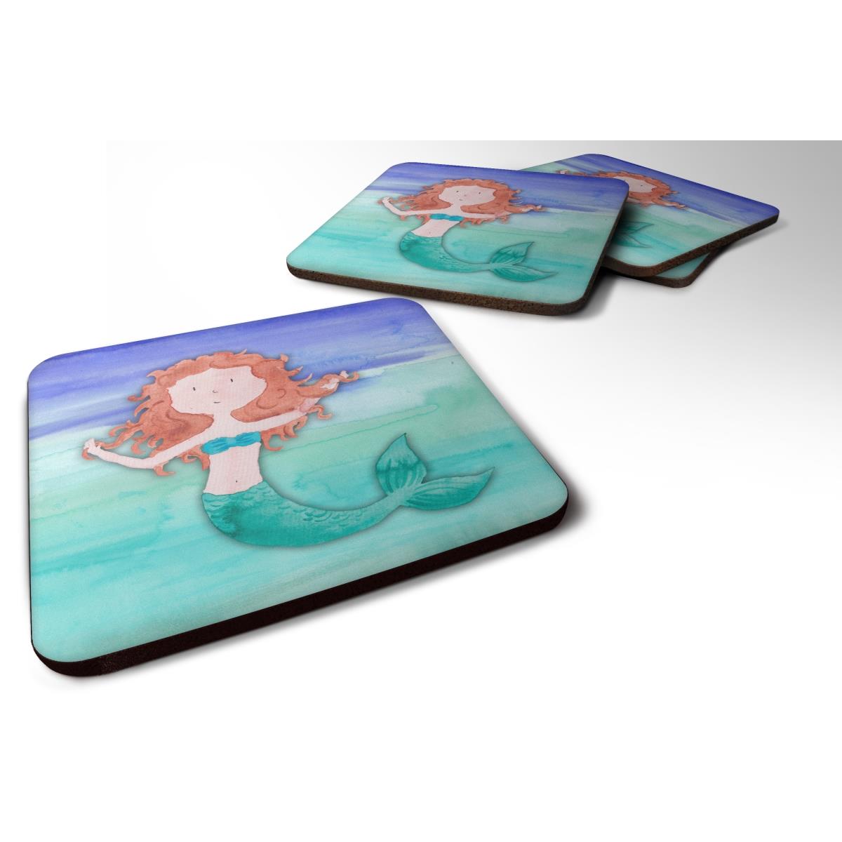 BB7421FC Ginger Mermaid Watercolor Foam Coasters - Set of 4