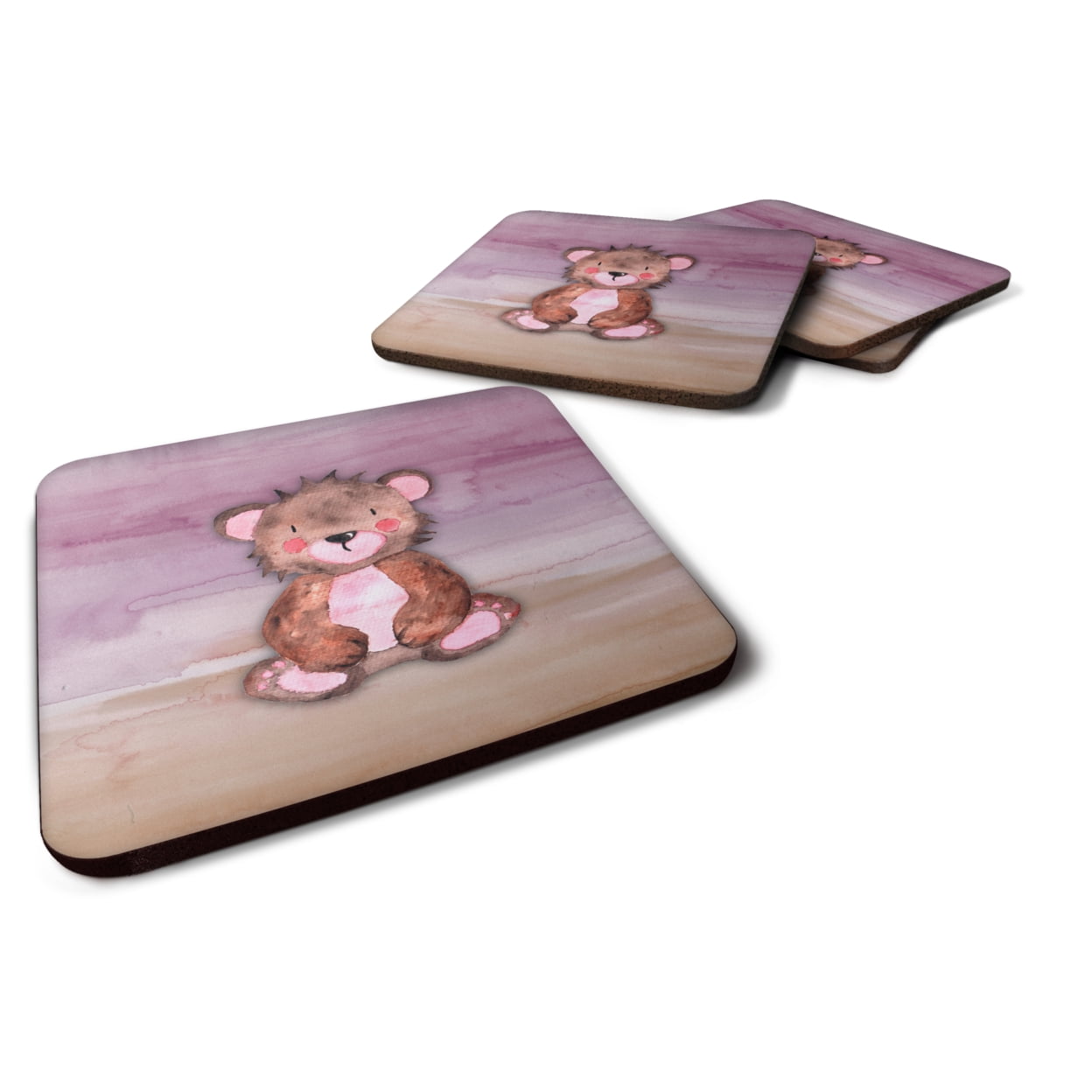 BB7441FC Bear Cub Watercolor Foam Coasters - Set of 4