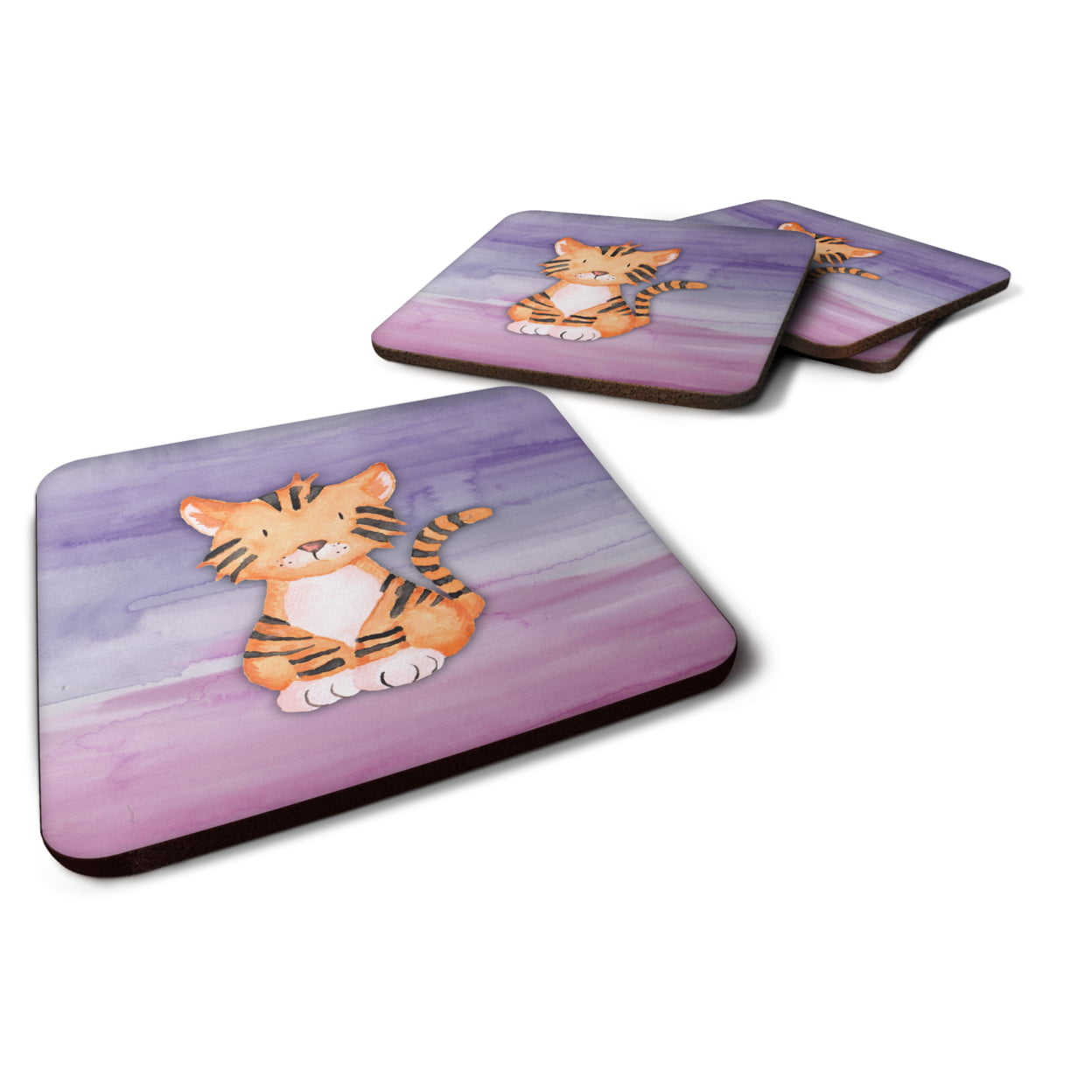 BB7444FC Tiger Cub Watercolor Foam Coasters - Set of 4