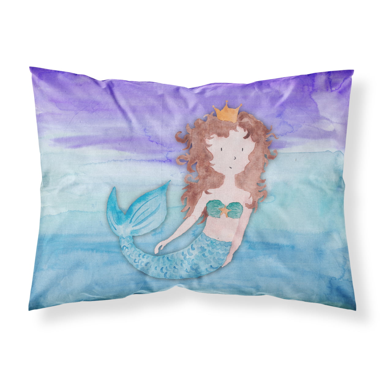 Brunette Mermaid Watercolor Fabric Standard Pillowcase
