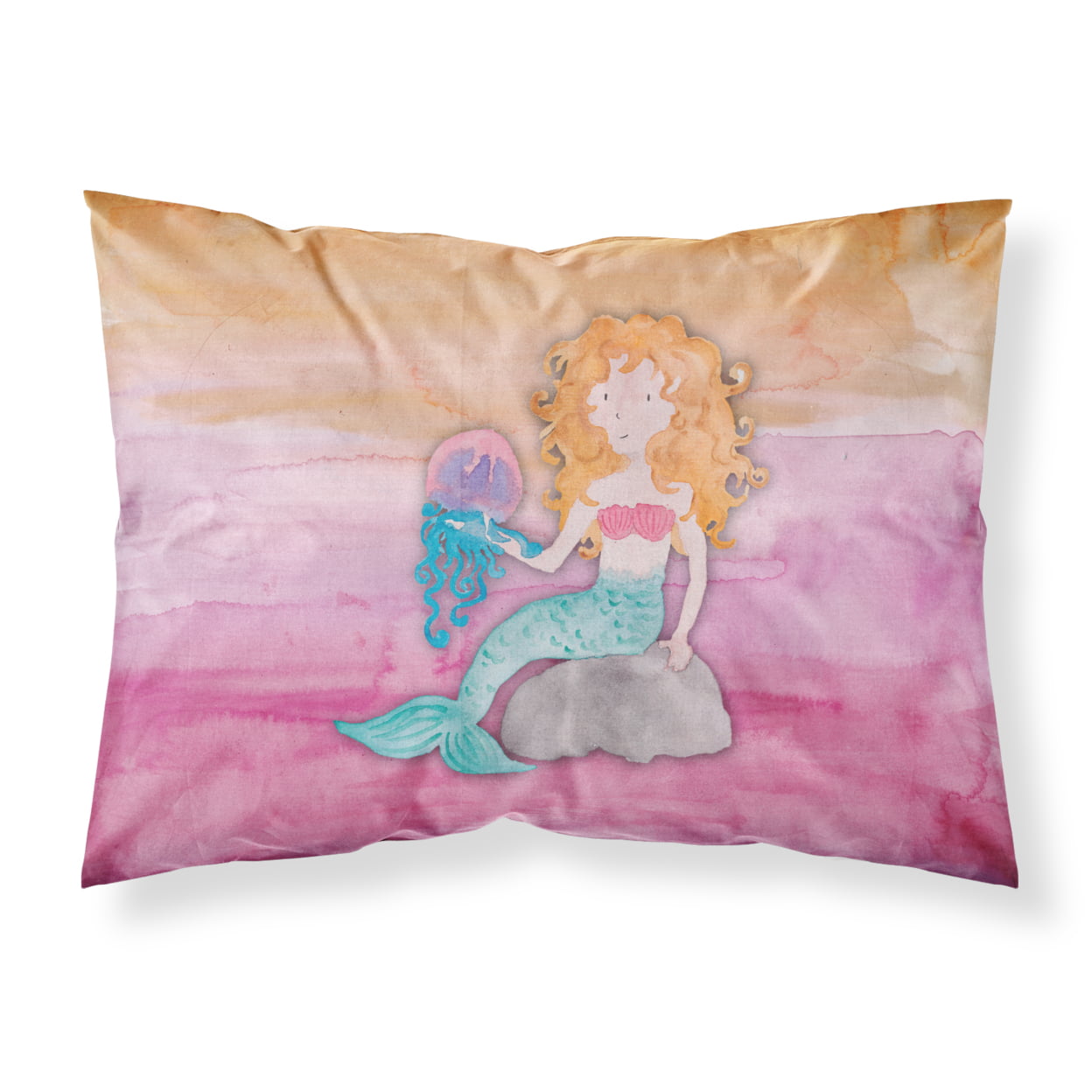 Blonde Mermaid Watercolor Fabric Standard Pillowcase