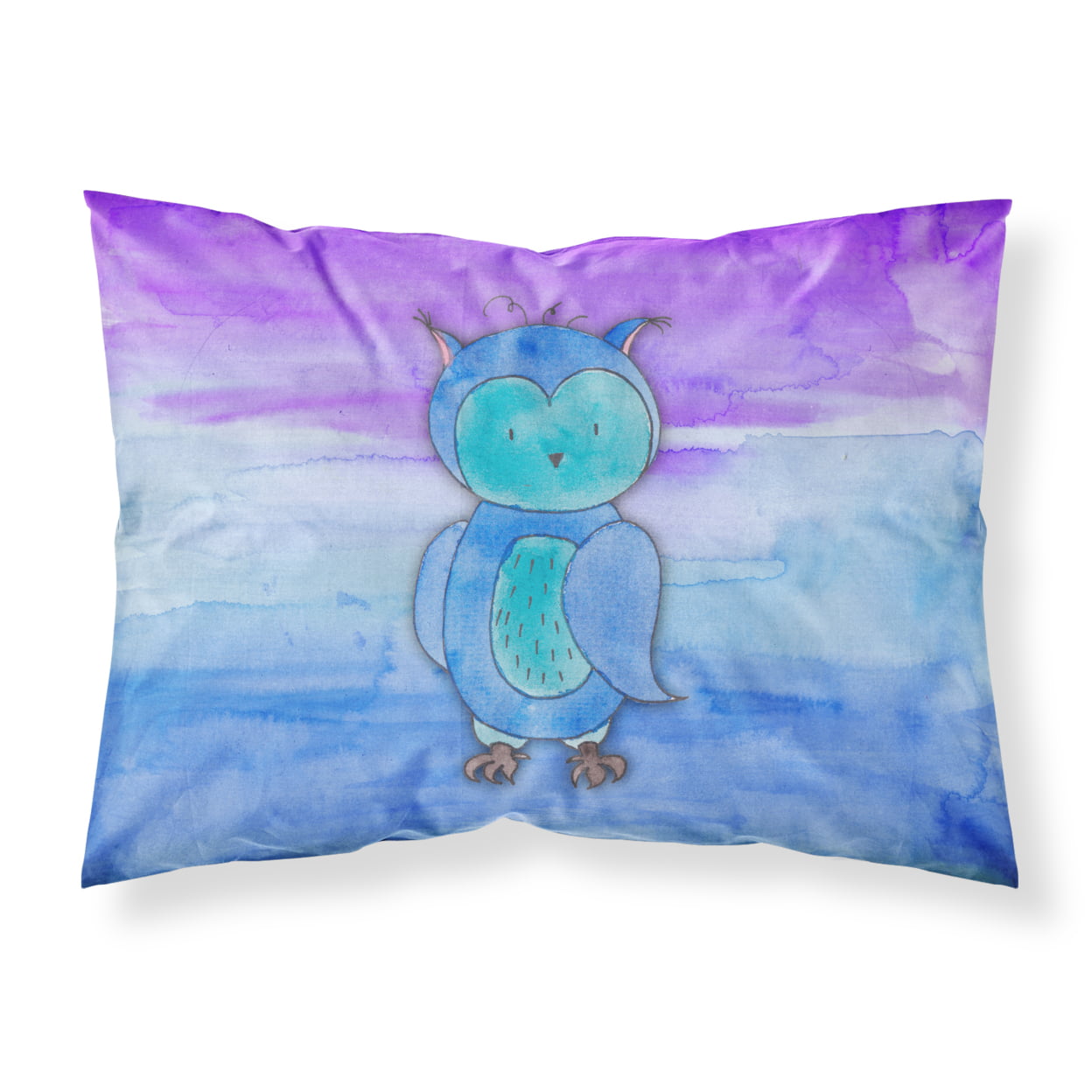 Blue Owl Watercolor Fabric Standard Pillowcase